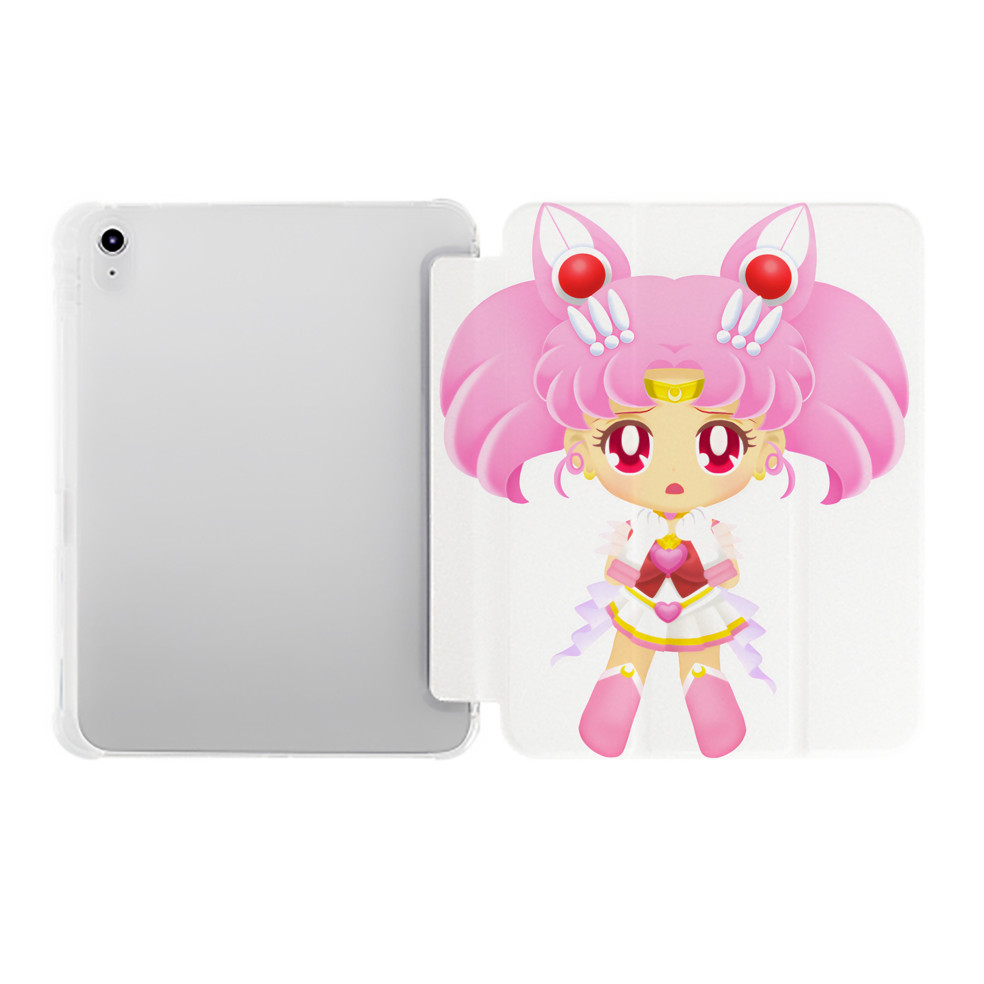 （画像用） 美少女戦士セーラームーン ちびうさ Sailor Moon Chibiusa Tsukino Usagi Small Lady Serenity IPad ケース ペン収納付き 三つ折りスタンド PUレザー×シリコン 対応機種9.5/10.5/10.9インチ